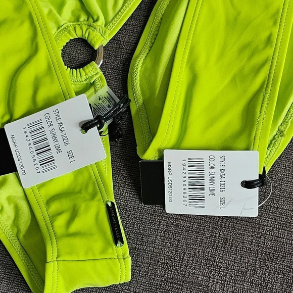 Kendall & Kylie Neon Green Ring Bandeau Top 2-Piece Bikini Set Sz Large swimsuit - Picture 7 of 11